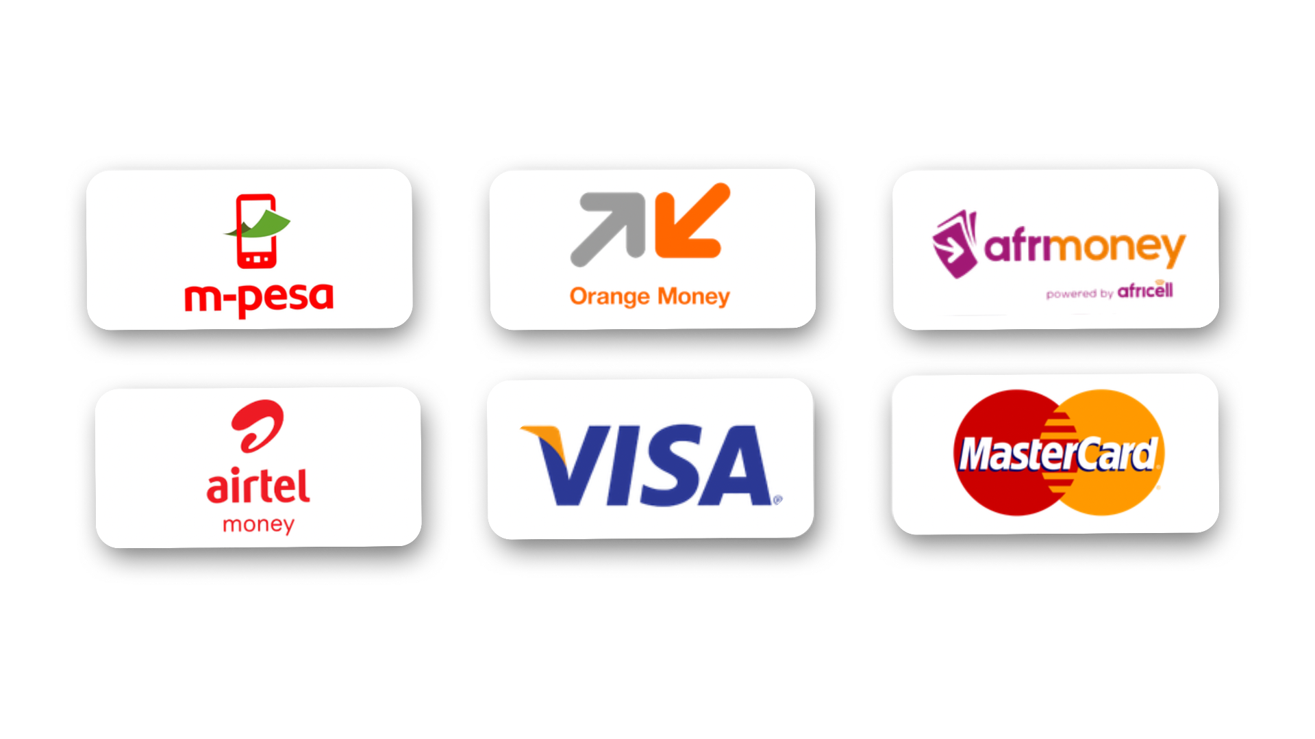 Moyens de paiement acceptés - Orange Money, M-Pesa, Airtel Money